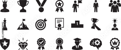 Leader, expert, winner icon set. Editable linear achievement and success vector collection.