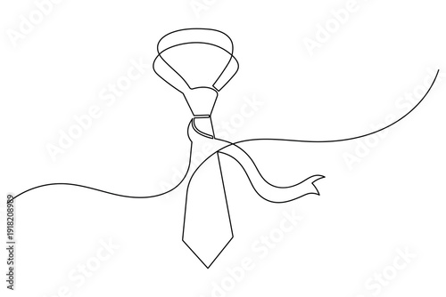 Business necktie with ribbon banner continuous one line drawing minimalist illustration vector
