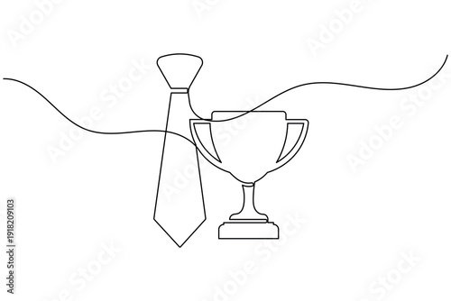 Achievement tie icon with trophy continuous one line drawing minimalist business illustration vector