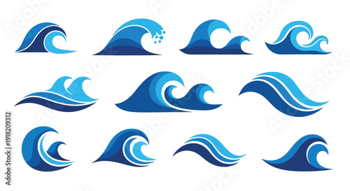 Stylized blue waves a collection of ocean wave designs