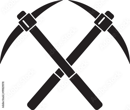 Two black crossed pickaxes on a white background also transparent background mining tool equipment