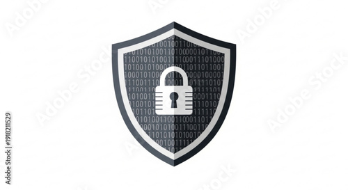 Shield icon with padlock symbolizes security and protection against cyber threats on a white background with gray tones