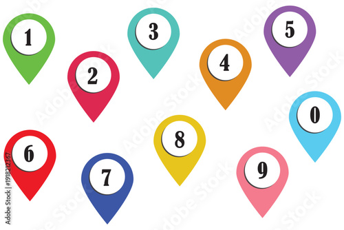 Set of number bullet point markers 1 to 12 with shadow