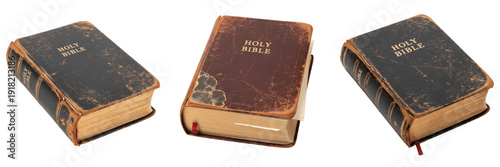 Konstfotografi Vintage Holy Bible Book Set Isolated on White Background