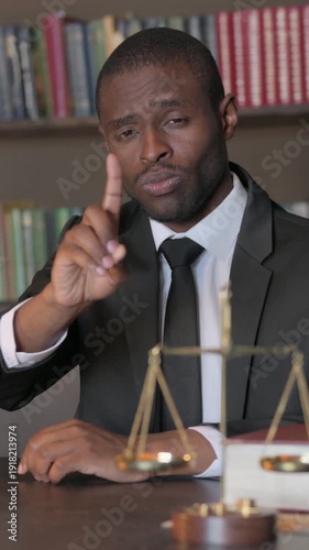 Wallpaper Mural African American Lawyer in Denial Looking at Camera in Office, Vertical Video Torontodigital.ca