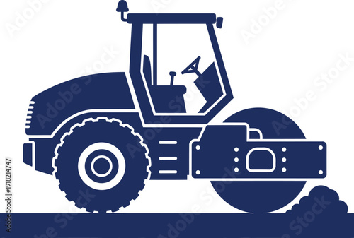 Close Up Silhouette of a Blue Road Roller Compacting Asphalt steamroller compactor
