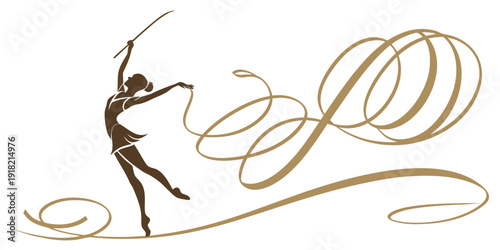 Silhouette of a rhythmic gymnast performing with a long ribbon, vector