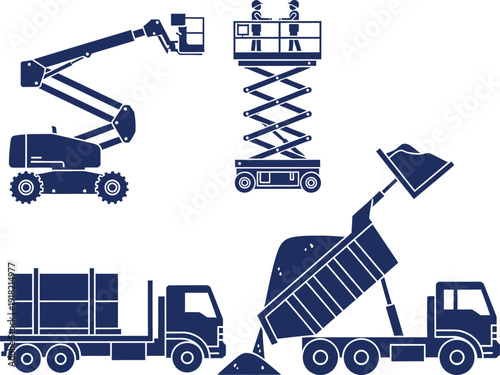 Construction machinery including aerial work platforms and dump trucks