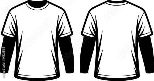Layered Long Sleeve T Shirt Front and Back View Flat Vector Template for Casual Streetwear Apparel Mockup