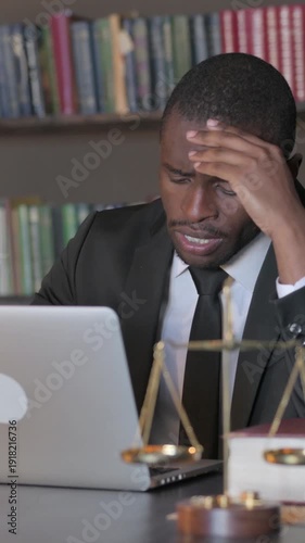 Wallpaper Mural Tense African American Lawyer Working on Case in Office, Vertical Video Torontodigital.ca