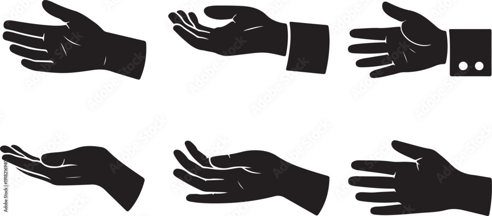 Obraz premium Black silhouettes of hands in different gestures on white background