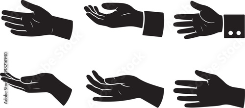 Black silhouettes of hands in different gestures on white background