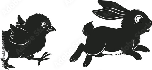 Adorable baby chick and rabbit illustration for easter and spring themes together