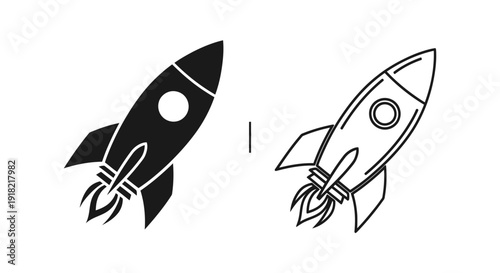 Two rockets illustration, space exploration, vector art, astronauts, outer space Vector