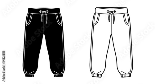 Black and white sweatpants design illustration, vector art, clothing sketch, fashion drawing Vector
