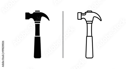 Black and white hammer icons, vector illustration of construction tools, minimalist design Vector