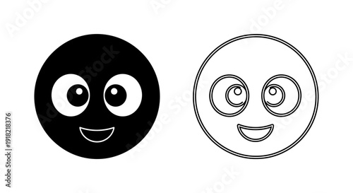 Two cartoon faces, one black and one white, with smiling expressions and eyes Vector