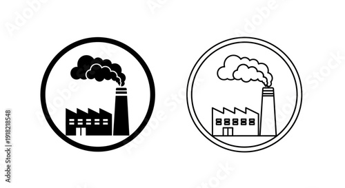 Factory pollution vector icon set, industrial emissions illustration, eco concept Vector