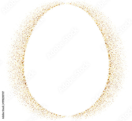 Easter egg frame. Gold glitter border. Elegant Easter decor. Luxury eggs design for holiday greeting card. Vector illustration eps10.
