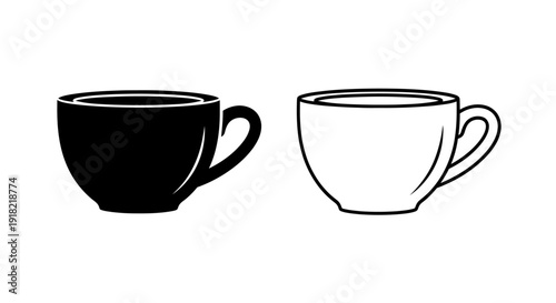 Two contrasting coffee cups, one black and one white, isolated on white background Vector