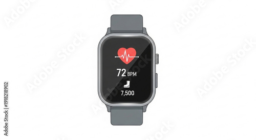 Smartwatch with heart rate monitor and fitness tracker on wrist displaying vital signs and health metrics on screen