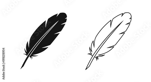 Two black and white feather designs for creative projects and branding Vector
