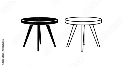Modern black and white round side table with three legs, minimalist design, simple and elegant Vector