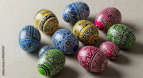 Wallpaper Mural A collection of colorful Easter eggs with intricate designs on a table Torontodigital.ca