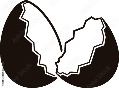 Cracked easter egg illustration with jagged edges and simple design on white background