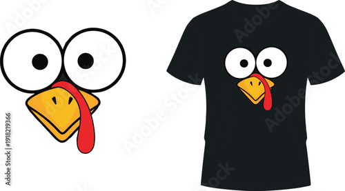 Cartoon turkey face illustration, funny Thanksgiving artwork, festive bird vector, holiday humor design, playful poultry graphic, seasonal apparel concept