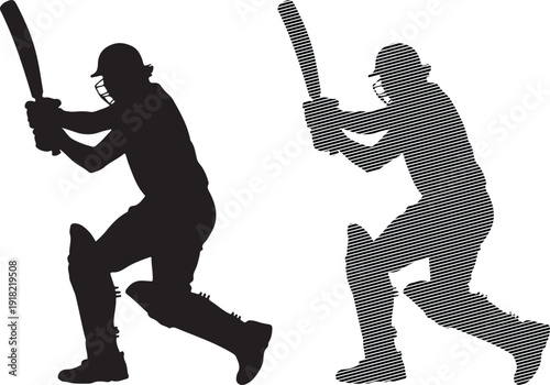 Cricket Players Batting Silhouettes white background