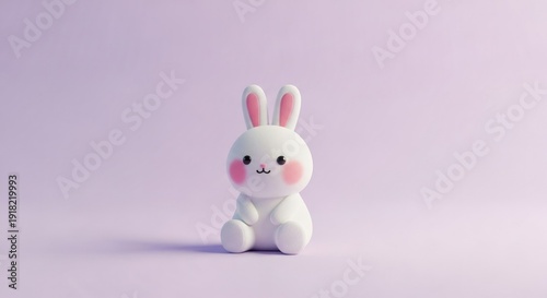 Wallpaper Mural A cute white bunny toy sitting on a pastel purple background Torontodigital.ca