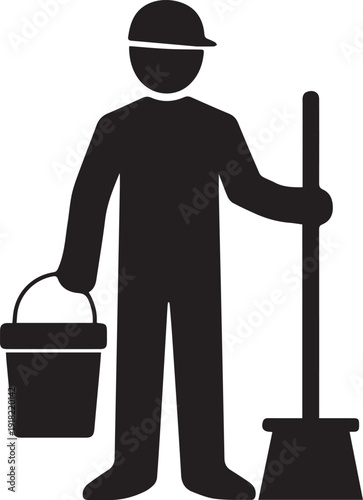 Cleaning Service Employees Team Silhouette  vector on white background 