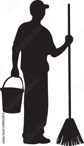 Cleaning Service Employees Team Silhouette  vector on white background 