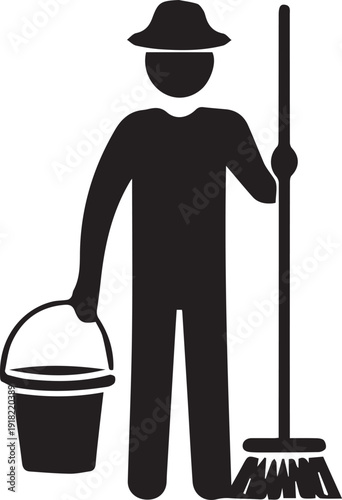 Cleaning Service Employees Team Silhouette  vector on white background 