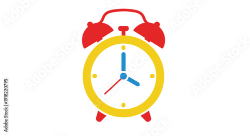 A colorful illustration of a classic twin bell alarm clock