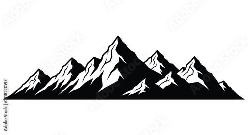 Stylized black and white illustration of a mountain range silhouette
