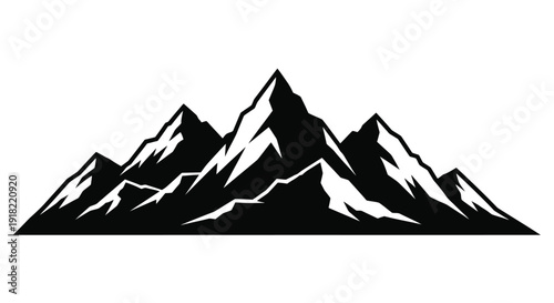 Stylized black and white illustration of a mountain range silhouette