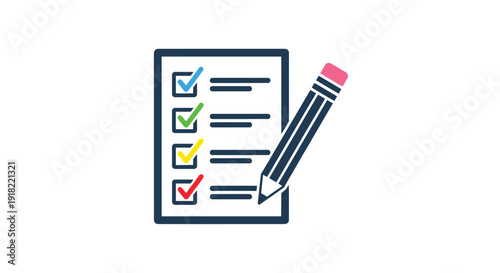 Checklist with pencil tasks completed and pending illustrated in a flat design