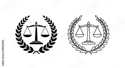 Justice scales symbol with wreaths on white background stock illustration Vector