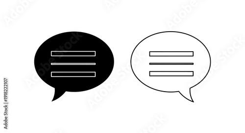 Black and white speech bubbles with horizontal lines inside for text or dialogue Vector