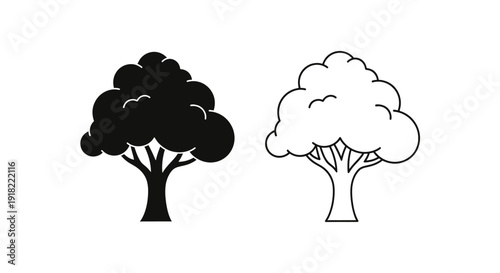 Two different types of trees with unique shapes and styles Vector