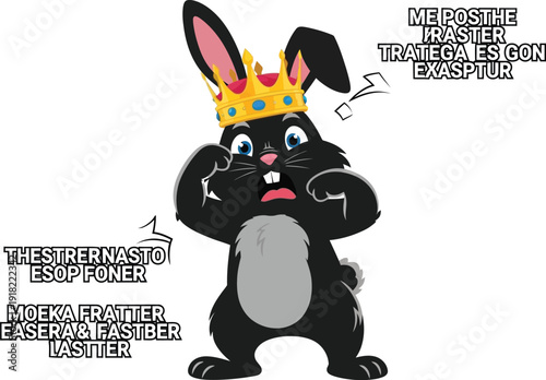 Cartoon rabbit wearing crown looking shocked or surprised