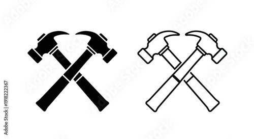 Two hammers crossed black and white icon design Vector