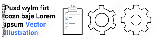 Checklist with marked tasks next to two gear icons suggesting teamwork, organization, and processes. Ideal for productivity, business, workflow, planning, strategy, teamwork simple landing page