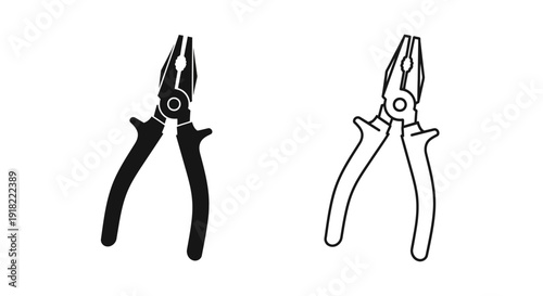 Two different types of pliers: one black and one silver, isolated on white background Vector