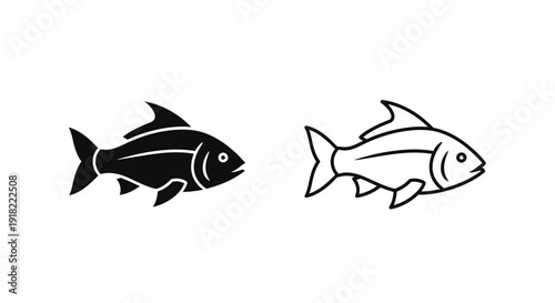 Two simple black and white fish line art illustration vector design Vector