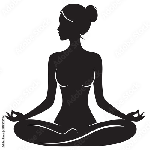 Elegant female silhouette in lotus position performing yoga and meditation exuding tranquility and inner peace representing wellness and spiritual practice
