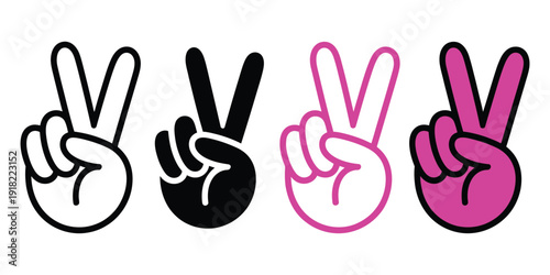 Peace sign hand gesture, V victory or peace line art vector icon, isolated on white background, perfect for apps, websites