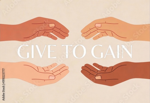 Give to Gain theme for International Womens Day 2026. Diverse hands reaching together in a gesture of support and reciprocity